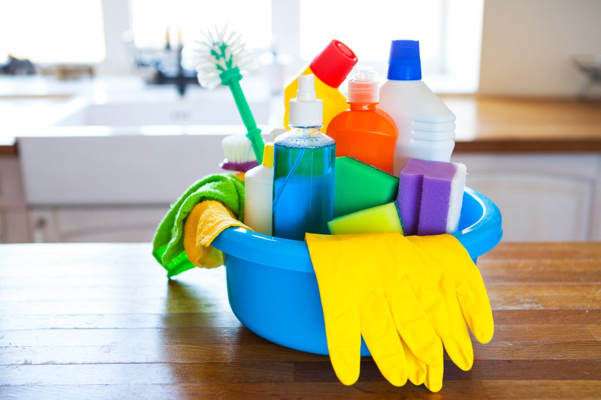 Cleaning supplies ready for a deep clean
